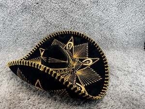 Vintage Pigalle Mexican Mariachi Sombrero Black Velvet Gold Embroidery Design